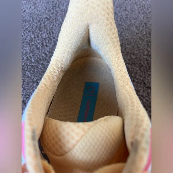 Women's Hoka Clifton White and Yellow Running Shoes - Picture 10 of 12